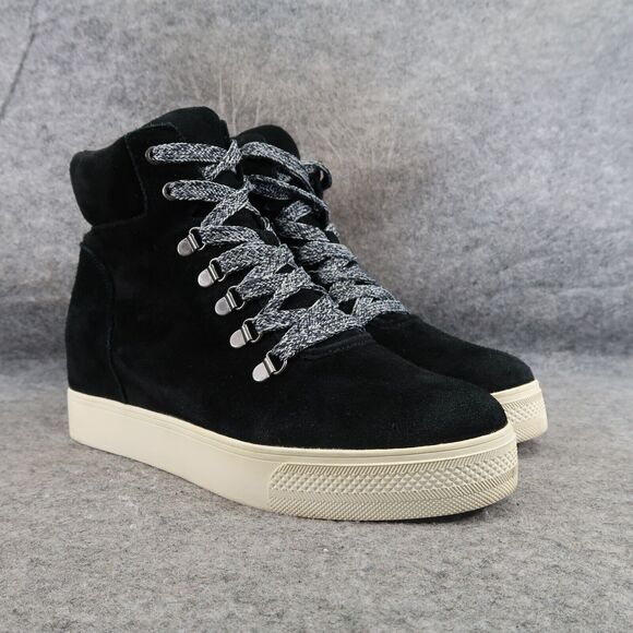 Steve Madden Shoes Womens 10 Sneakers Wedge Fashion Lifestyle Boot Leather Black - Picture 1 of 14